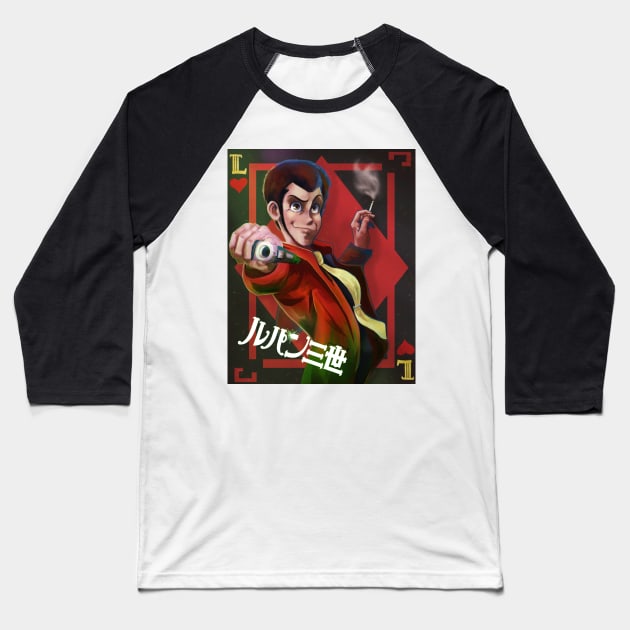 Lupin the Third (Red Jacket with Logo) Baseball T-Shirt by JuliaMaiDesigns